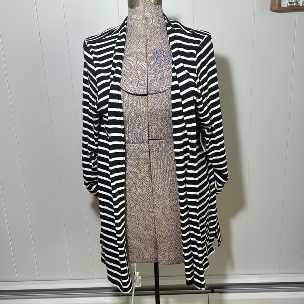 Rafaella NWT Womens 1X Plus Black and White Stripe Open Cardigan